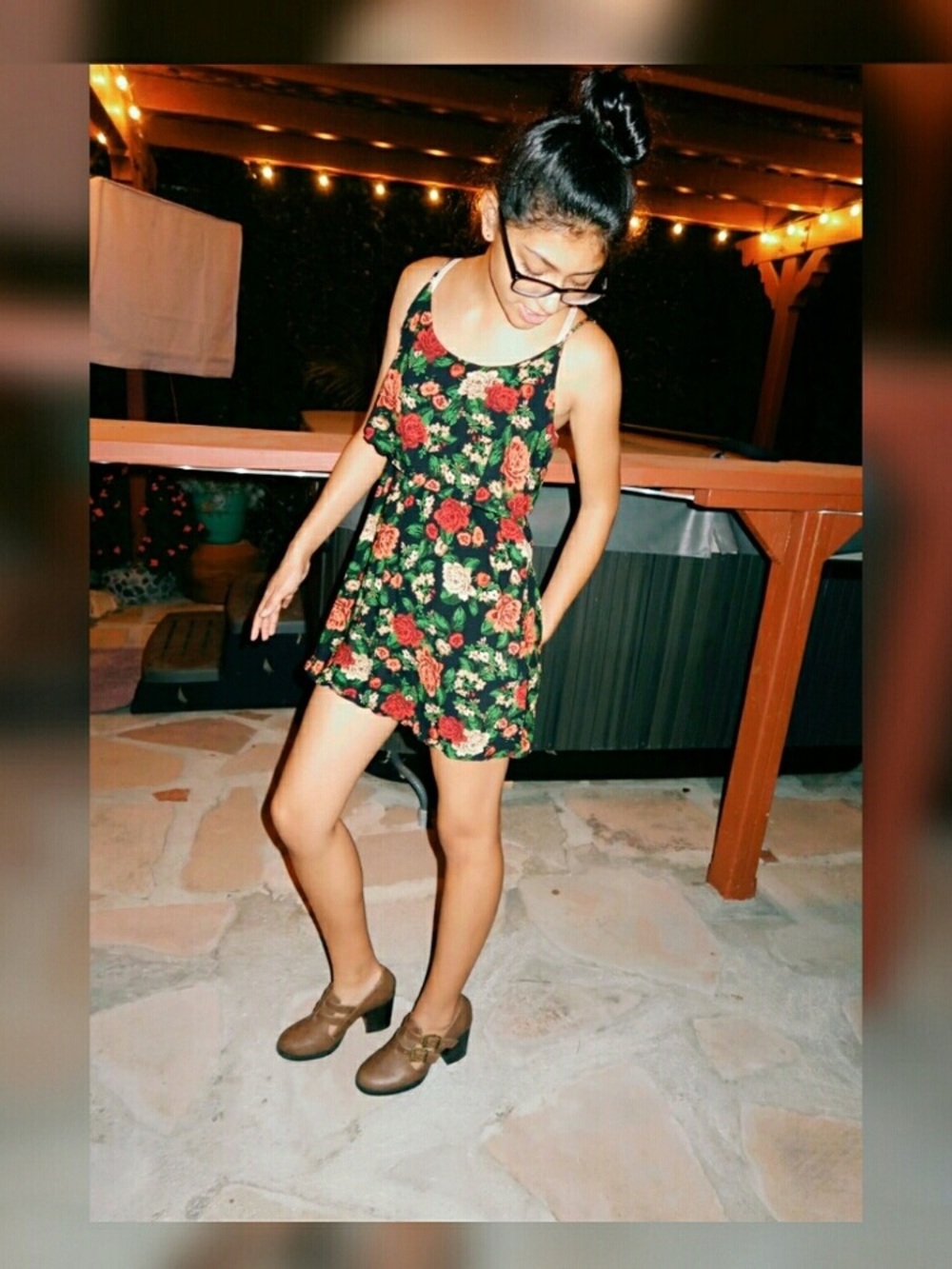 Floral Scoop-Neck Mini Dress in Black and Red